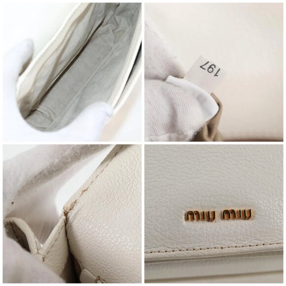 Miu Miu Hand Bag Leather 2way White Gold Auth - Picture 15 of 16